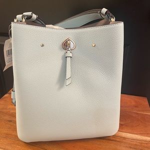 Kate Spade NY Marti Large Leather Bucket Bag Purse in Blue Glow